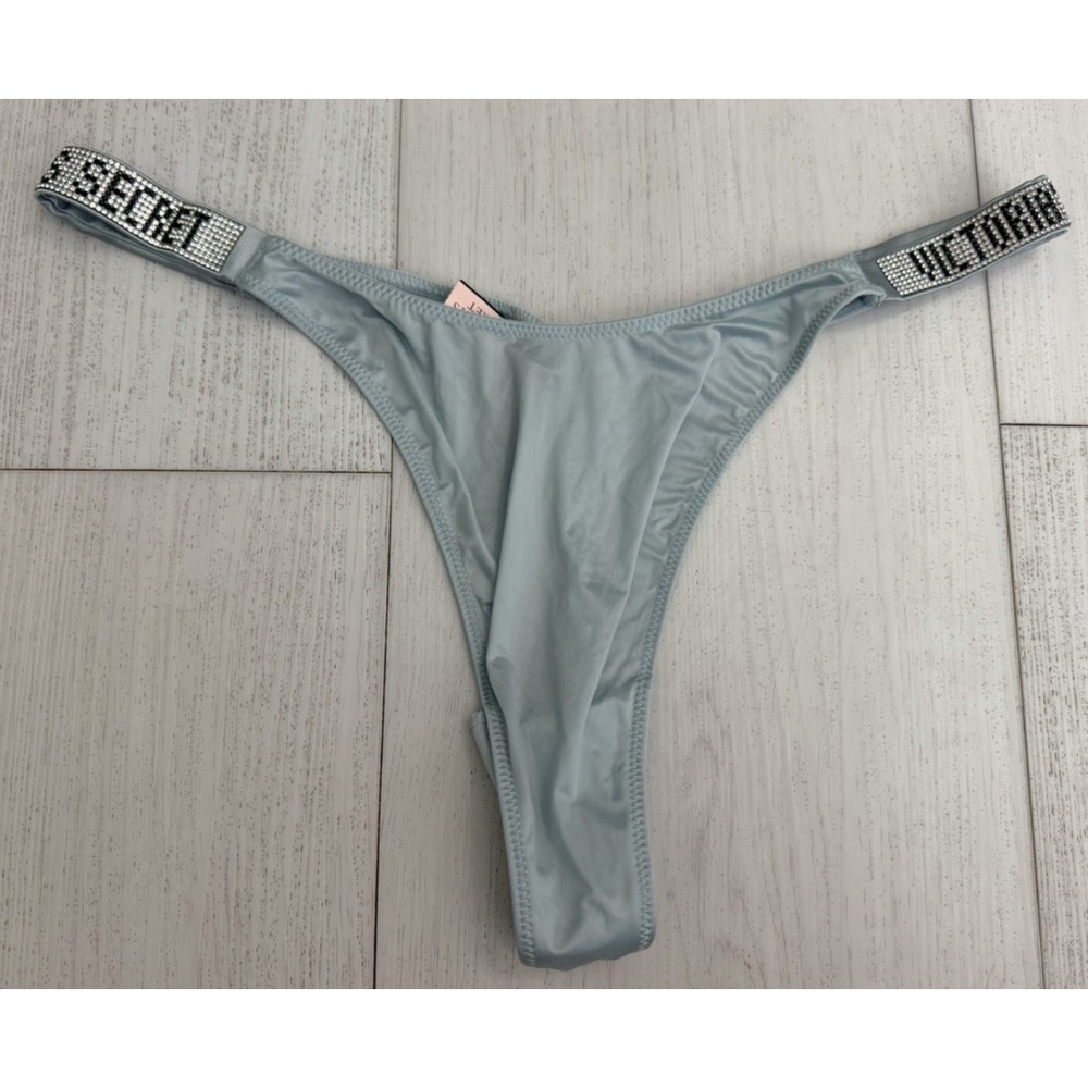Victoria's Secret Very Sexy Shine Rhinestone Thong Sz XL Light Blue